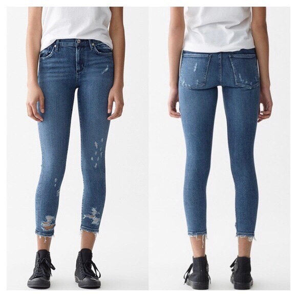 Agolde Denim - Agolde Sophie Crop Mid Rise Distressed Raw Hem Jeans